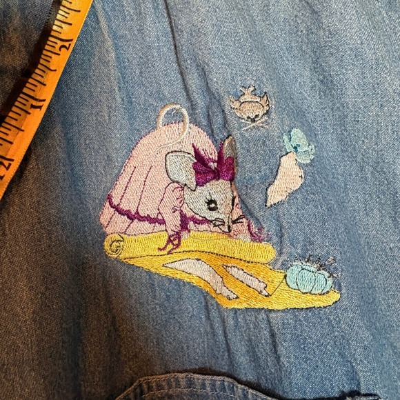 Vintage 80s 90s Plus Size 20W Denim Shirt Mouse Sewing Embroidery Button Up L/S - Picture 6 of 15